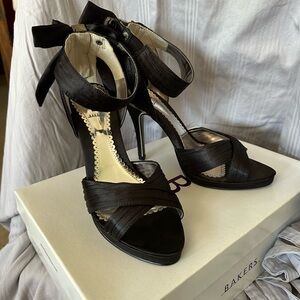 Bakers Black Satin Ribbon Heels